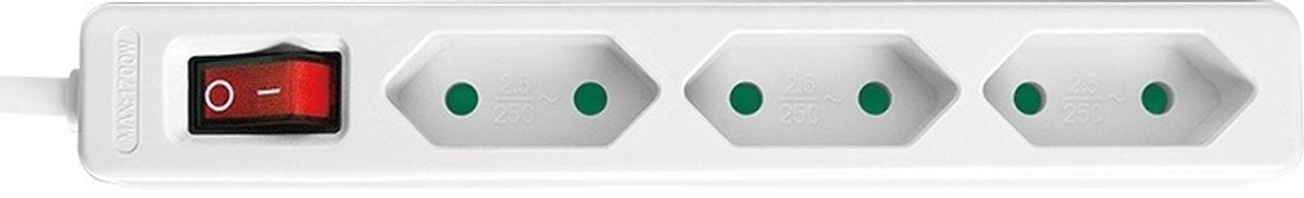 Multiprise Logilink avec 3 contacts non mis à la terre et interrupteur blanc - 1,5 mètres