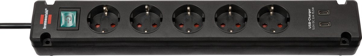 Brennerstuhl Bremounta multiprise avec 2 prises de charge USB C | 5 fois | noir | 3m h05vv-f 3g1.5 - 1150660415