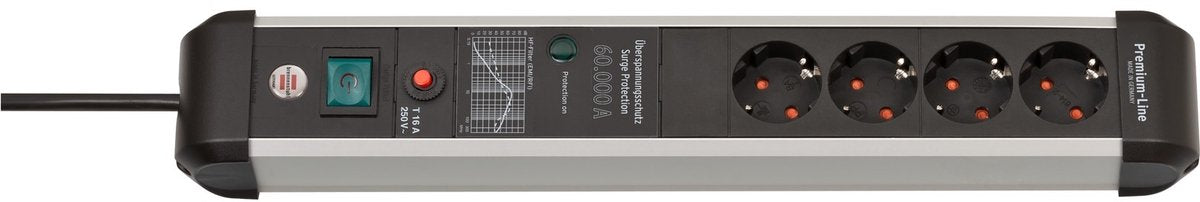 Multiprise Brennerstuhl premium-protect-line 60 000a avec protection contre les surtensions 4 voies 3m h05vv-f 3g1.5