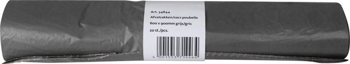 Sac poubelle Q-connect 25 microns, ft 60 x 90 cm, 60-65 litres, gris, rouleau de 20 pièces