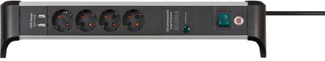 Multiprise de protection contre les surtensions Brennerstuhl alu-office-line 60 000a avec fonction de chargement USB 4 voies 1,8 m h05vv-f 3g1.5