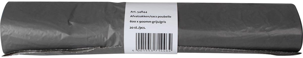 Sac poubelle Q-connect 25 microns, ft 60 x 90 cm, 60-65 litres, gris, rouleau de 20 pièces
