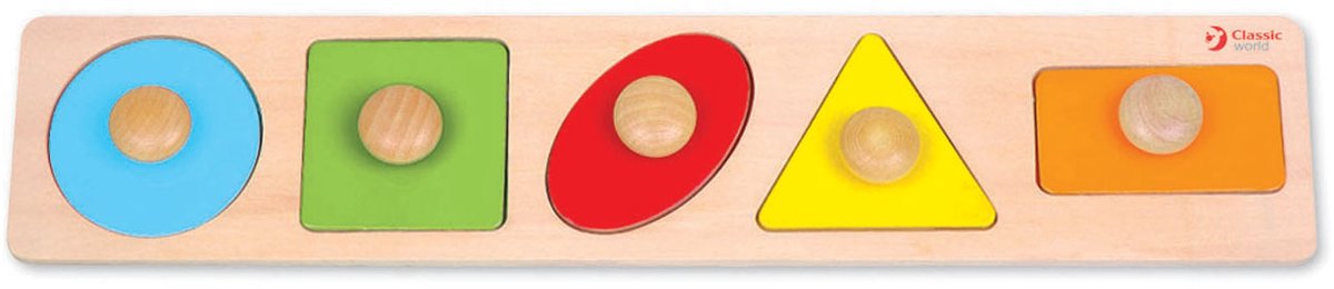 Formes de puzzle à tenons en bois du monde classique, 5 pcs.