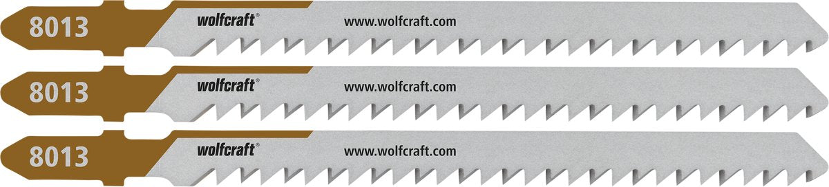Wolfcraft - 3 lames de scie sauteuse pour MDF - coupe fine 65 mm - lame HCS avec tige en T - bois - 8013000