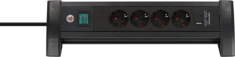 Multiprise bureautique premium Brennerstuhl avec 4 multiprises avec USB C PD 30 W et USB A 18 W (fabriqué en Allemagne, boîtier de distribution avec câble de 1,8 m et interrupteur, multiprise idéale pour le bureau)