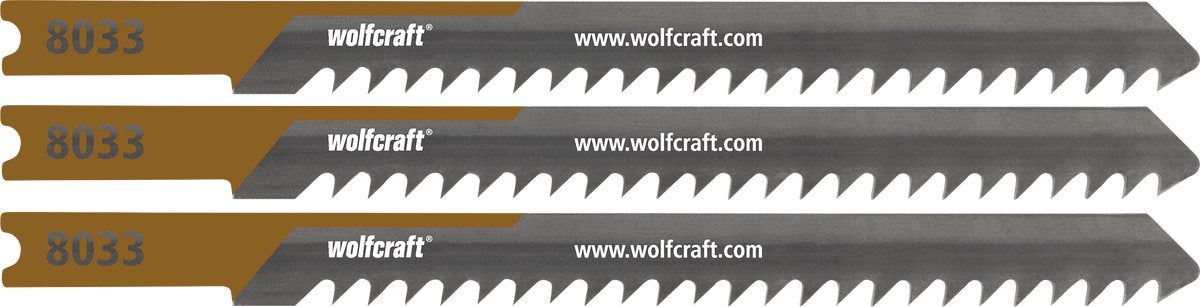 Wolfcraft - lames de scie sauteuse à lattes - 3 pièces - lame hcs avec arbre en U - lame de scie sauteuse idéale pour les lattes et le bois carré - 8033000