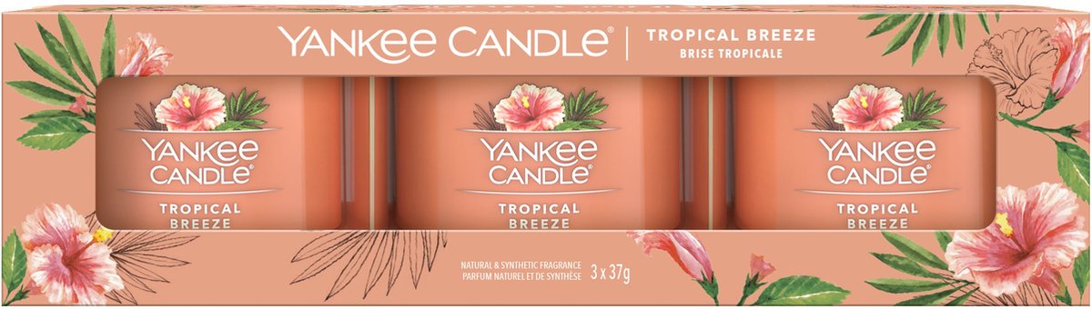 Pack de 3 bougies votives remplies de bougies Yankee - brise tropicale