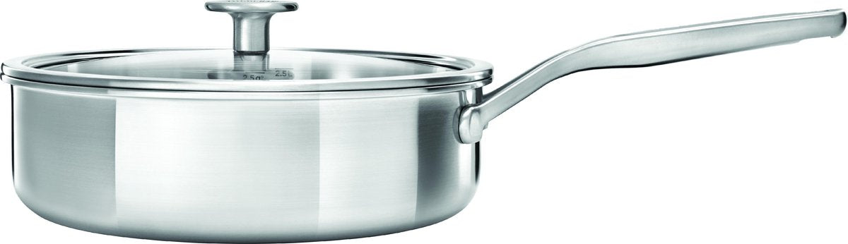 Poêle à frire multicouche Kitchenaid en inox - ø 24cm 3,1l - avec couvercle en verre - induction - sans PFA