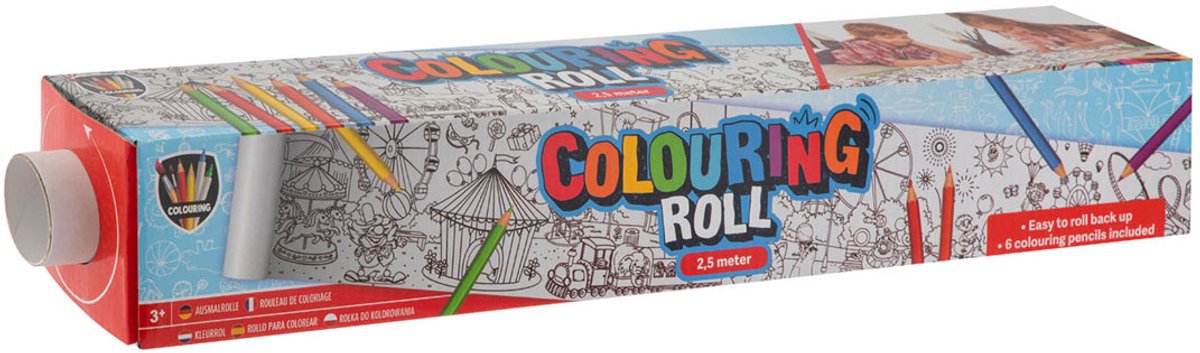 Rouleau de couleur de groupe d'artisanat créatif avec imprimé et 6 crayons de couleur, 250x42cm