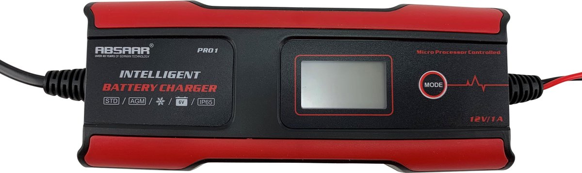 Chargeur de batterie Absaar pro 1.0 6 12v 1a - contrôlé par processeur - pour motos, voitures, camping-cars