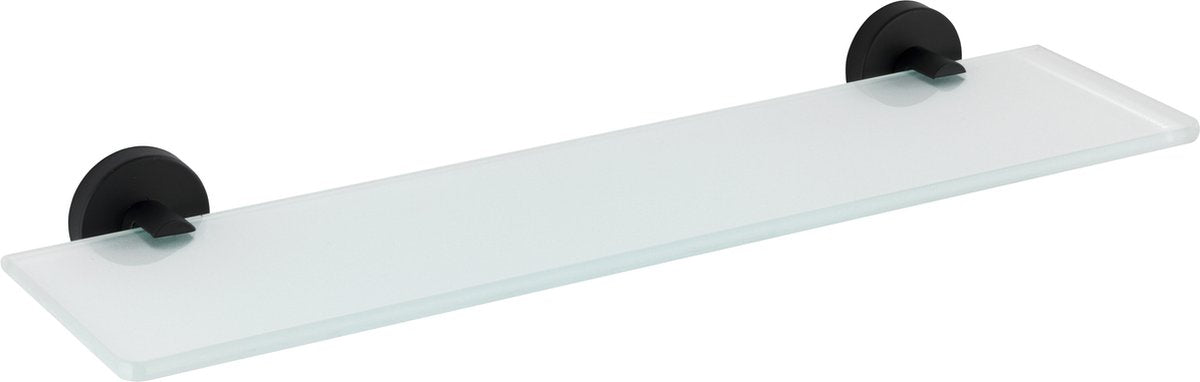 Wenko étagère en verre bosio acier inoxydable noir mat 47 cm de large - étagère de salle de bain - étagère en verre