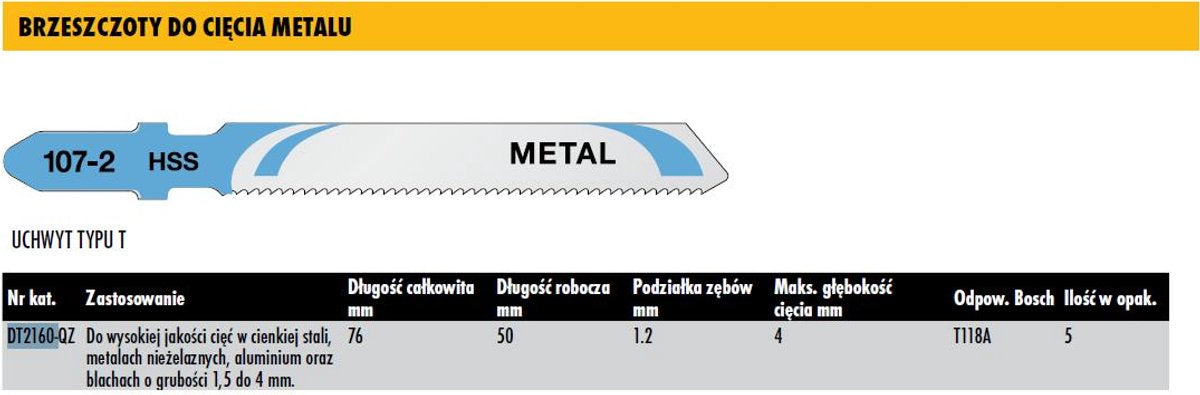 Dewalt dt2160-qz - lame de scie à chantourner - hss - métal - 76mm