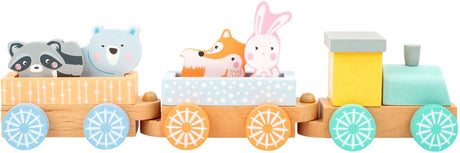 Small foot - train en bois avec animaux de la forêt pastel, 9 pcs.