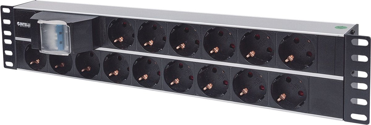 Intellinet 714051 – Prise 19 pouces pour armoire de brassage – 2 he – prise avec terre – noir