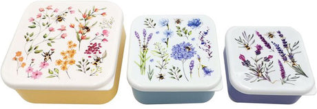 Pots à collation pour boîte à lunch Puckator - lot de 3 - m l xl - prairies de nectar - abeilles fleurs sauvages - 6x13,5x13,5 cm (xl)