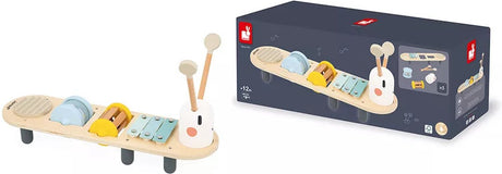Janod sweet cocon - chenille de table musicale - 5 activités sonores pour créer des mélodies - avec 3 hochets amovibles - dès 12 mois