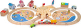 Coffret de train en bois Bigjigs nettoyant la côte maritime, 70 pièces.