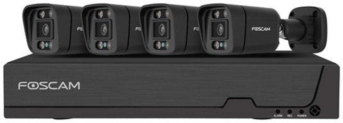 Foscam fna108e-b4-2t-b kit ensemble de caméras de sécurité - 4 caméras - poe - mémoire 2 To - vision nocturne couleur 20m - 8mp - noir