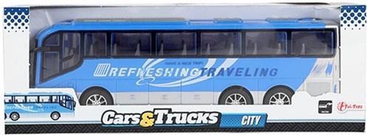 Voitures camions véhicule voyage bus bleu friction - 32cm