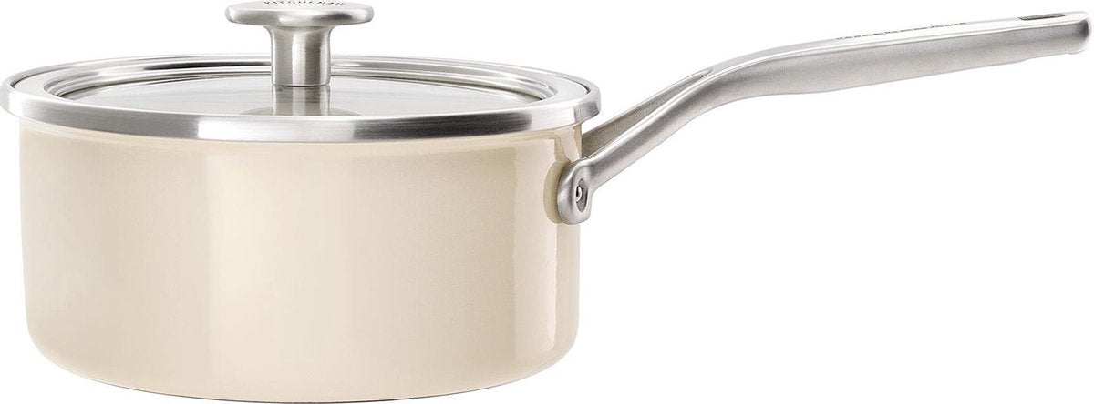 Kitchenaid casserole en acier émaillé 18cm 2,0l - blanc amande - induction - sans pfas