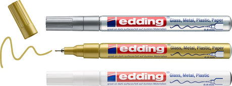 Edding 780 3s set de marqueurs peinture métallisée - assortiment de 3 pièces : blanc, or, argent - 0,8 mm