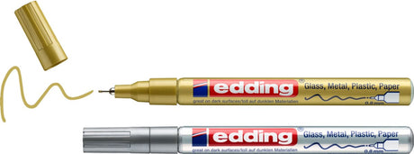 Marqueur peinture Edding 780 2 - 2 pièces - or, argent - pointe ronde 0,8 mm - stylo peinture pour marquer et étiqueter le métal, le verre, la pierre ou le plastique - permanent, résistant aux taches et imperméable