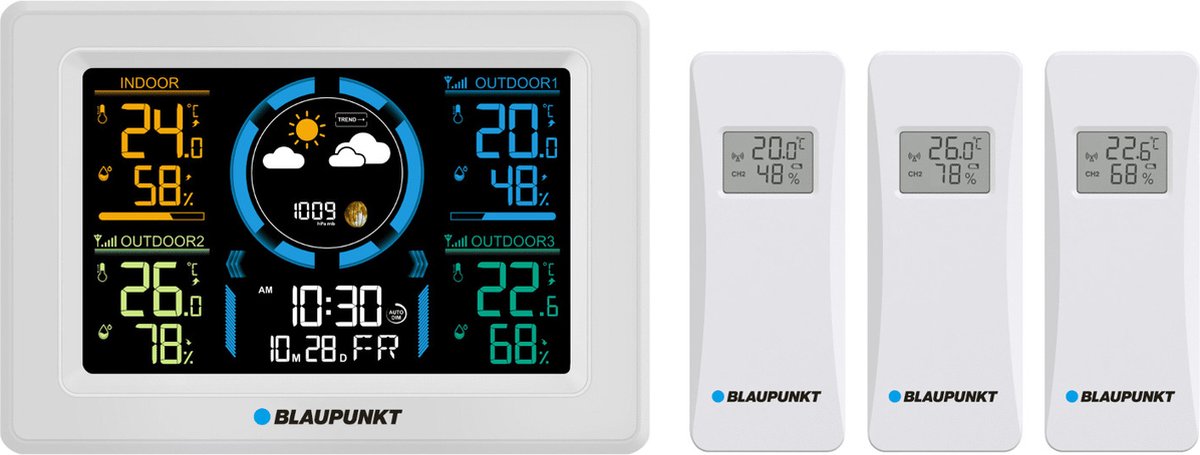 Blaupunkt - station météo avec prévision de la pression atmosphérique par hygromètre - 3 capteurs - blanc