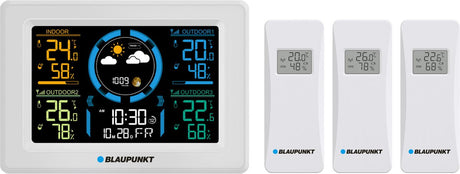 Blaupunkt - station météo avec prévision de la pression atmosphérique par hygromètre - 3 capteurs - blanc