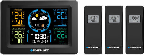 Blaupunkt - station météo avec prévision de la pression atmosphérique par hygromètre - 3 capteurs - noir