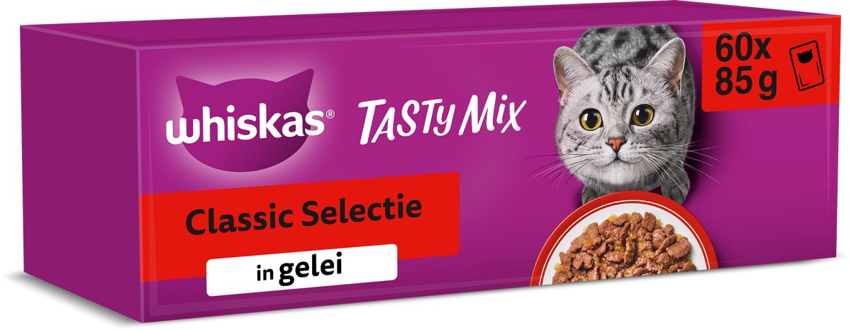 Nourriture pour chat Whiskas - adulte 1+ - sélection classique en gelée - 60x85g