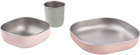 Béaba service repas inox – assiette, bol tasse – inox avec couvercle silicone antidérapant – passe micro-ondes – à partir de 4 mois