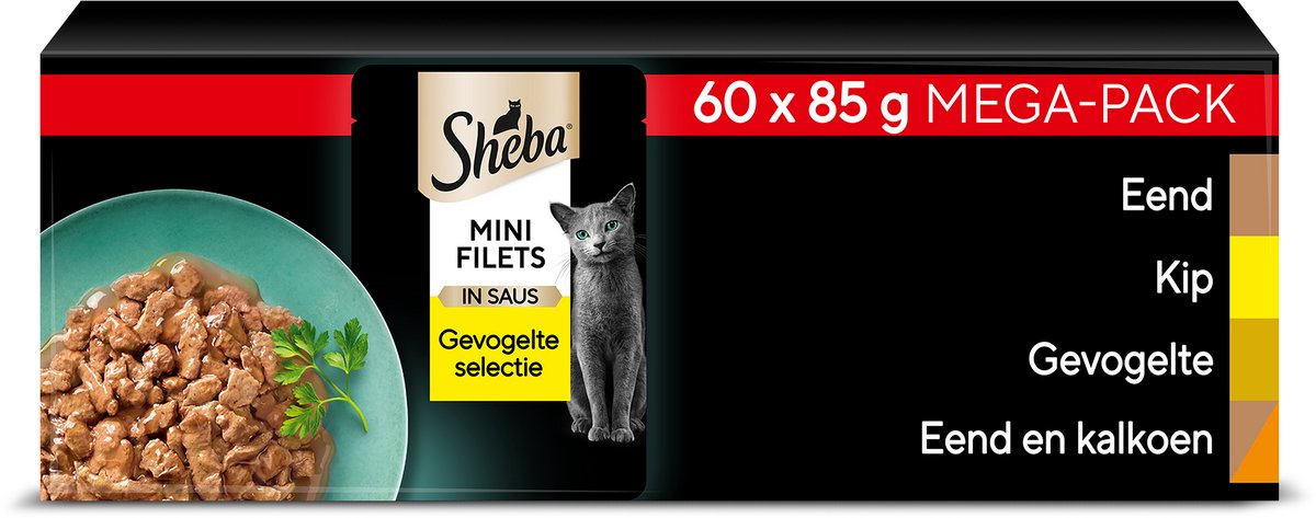 Nourriture pour chat Sheba - mini filets - volaille en sauce - méga-pack 60x85g