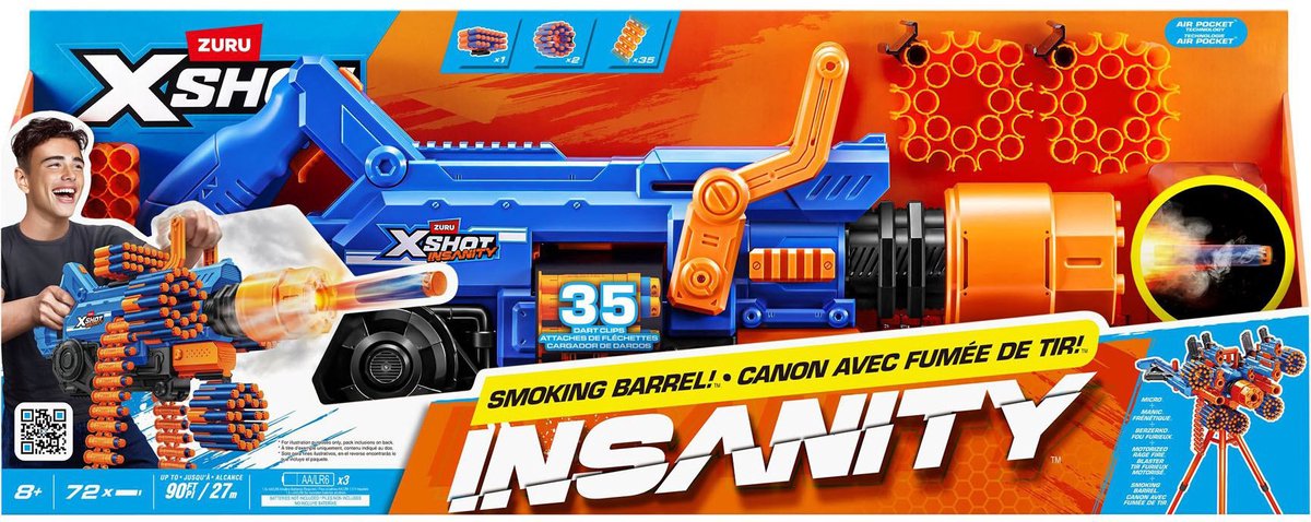X-shot folie méga baril léger et fumé 72 fléchettes