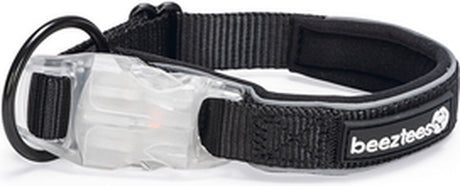 Beeztees safety gear parinca - hondenhalsband - led - nylon - zwart - 30-35x2 cm