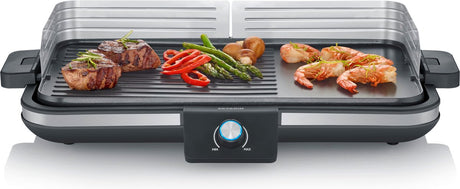 Severin pg 8564, plancha - grill de table - surface lisse et nervurée - intérieur et extérieur - 230 °c