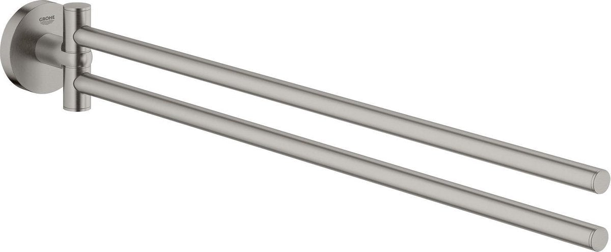 Porte-serviettes Grohe essentials avec deux bras rotatifs - supersteel (acier inoxydable)