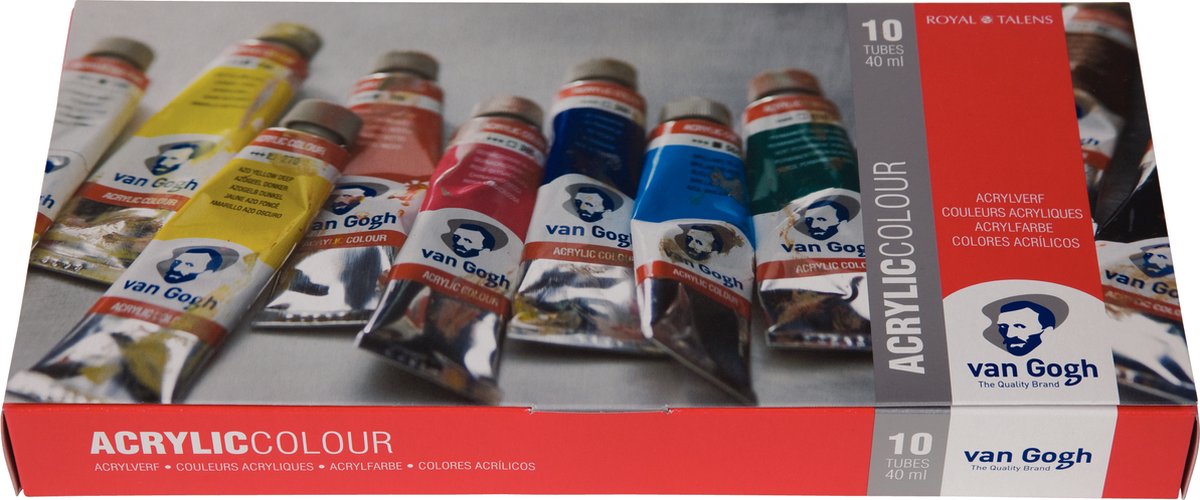 Ensemble de base de peinture acrylique Bruynzeel van Gogh avec 10 couleurs en tubes de 40 ml