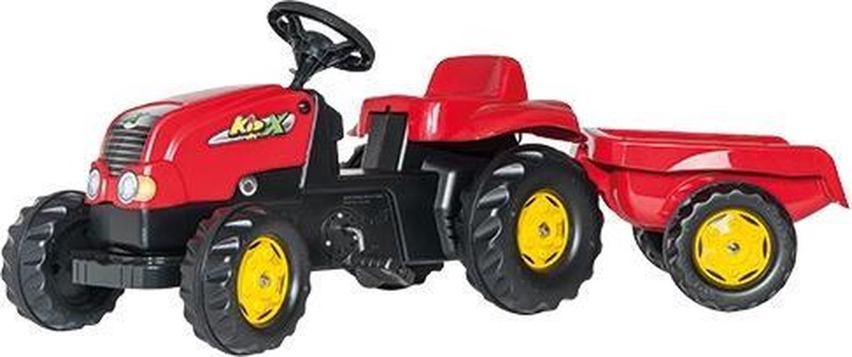 Rolly jouets rollykid rouge - tracteur à pédales avec remorque