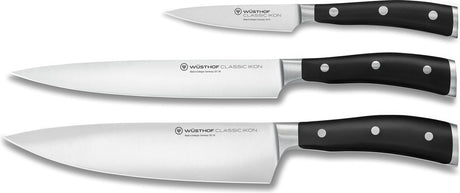 Wusthof wüsthof classic ikon set de couteaux - set de 3 pièces (couteau de chef 20 cm, couteau à découper 20 cm, couteau de bureau 9 cm) - acier inoxydable forgé - manche ergonomique riveté - idéal pour un usage professionnel et domestique