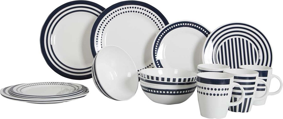Vaisselle Gimex ligne marine - bleu bêta - 16 pièces