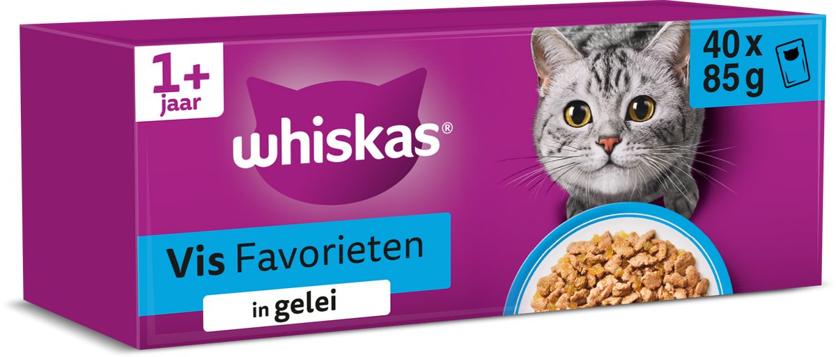 Nourriture pour chat Whiskas - adulte 1+ - sélection de poissons en gelée - 40x85g