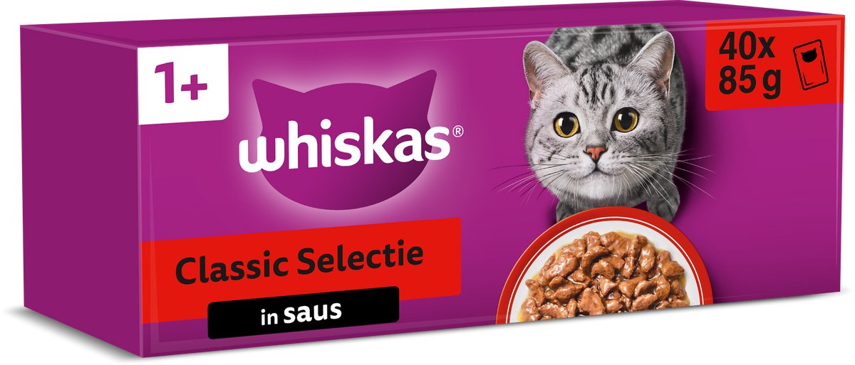 Nourriture pour chat Whiskas - adulte 1+ - sélection classique en sauce - 40x85g