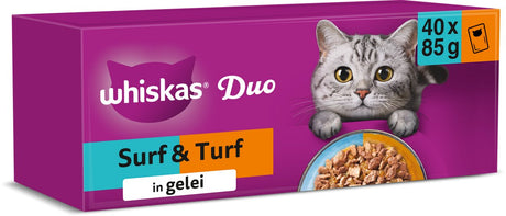 Nourriture pour chat Whiskas - adulte 1+ - sélection duo surf turf en gelée - 40x85g