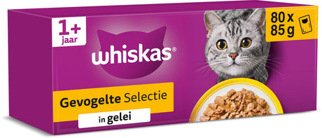 Nourriture pour chat Whiskas - adulte 1+ - volaille en gelée - giga-pack 80x85g