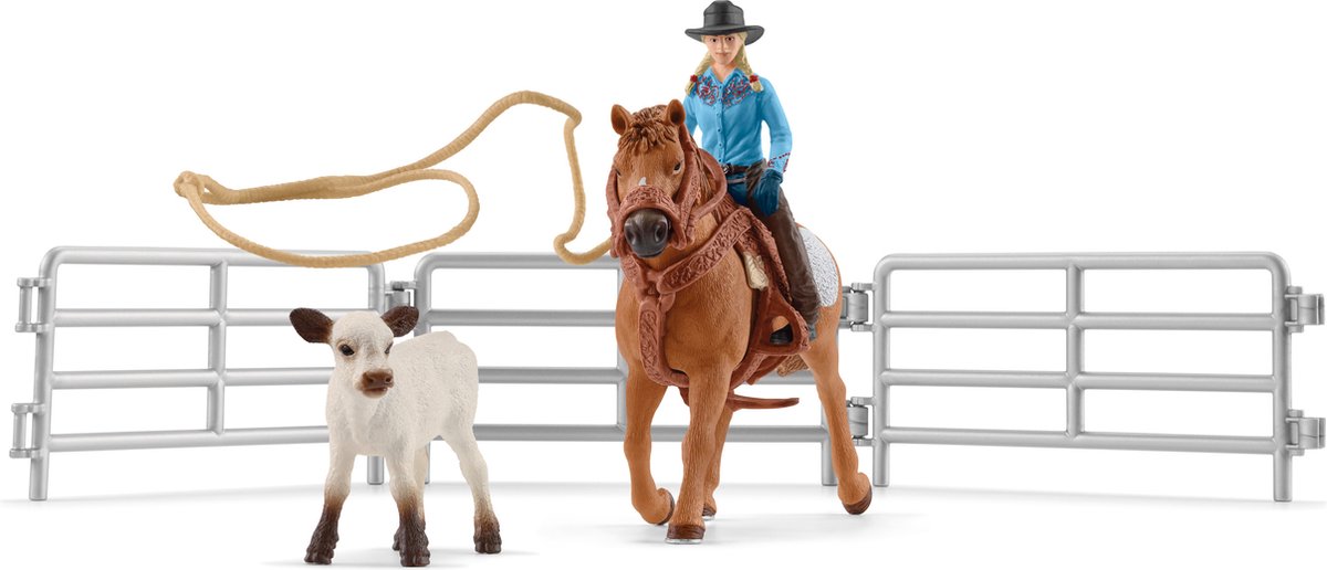 Schleich farm world - équipe de cordage avec cowgirl - jouets pour enfants pour garçons et filles - 3 à 8 ans 42577