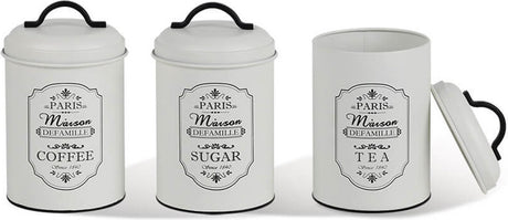Maestro - lot de 3 boîtes de conservation pour : sucre café thé | récipient alimentaire - 3x ø11,3 x 18,5cm blanc noir