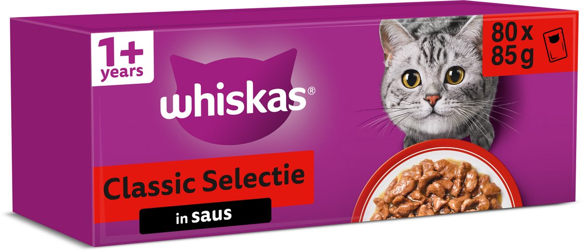 Nourriture pour chat Whiskas - adulte 1+ - sélection classique en sauce - 80x85g