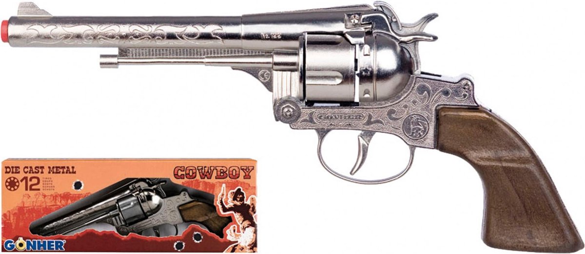 Gonher speelgoed revolver cowboy 12 schots staal zilver