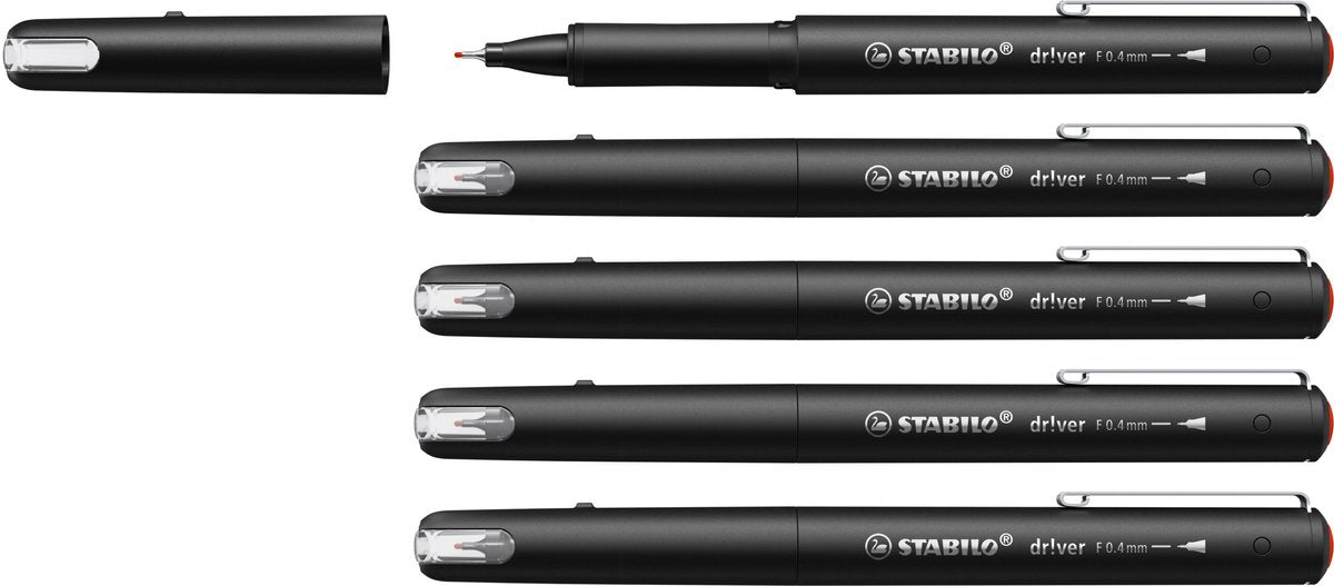 Stabilo dr!ver - feutre fin premium - 0,4 mm - rouge - boîte de 5 pièces