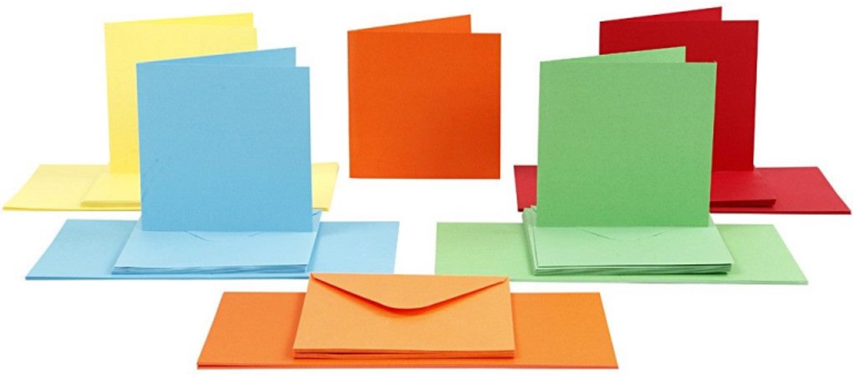 Cartes et enveloppes d'entreprise Creativ, format carte 15x15 cm, format enveloppe 16x16 cm, 110+220 gr, différentes couleurs, 50 set 1 boîte